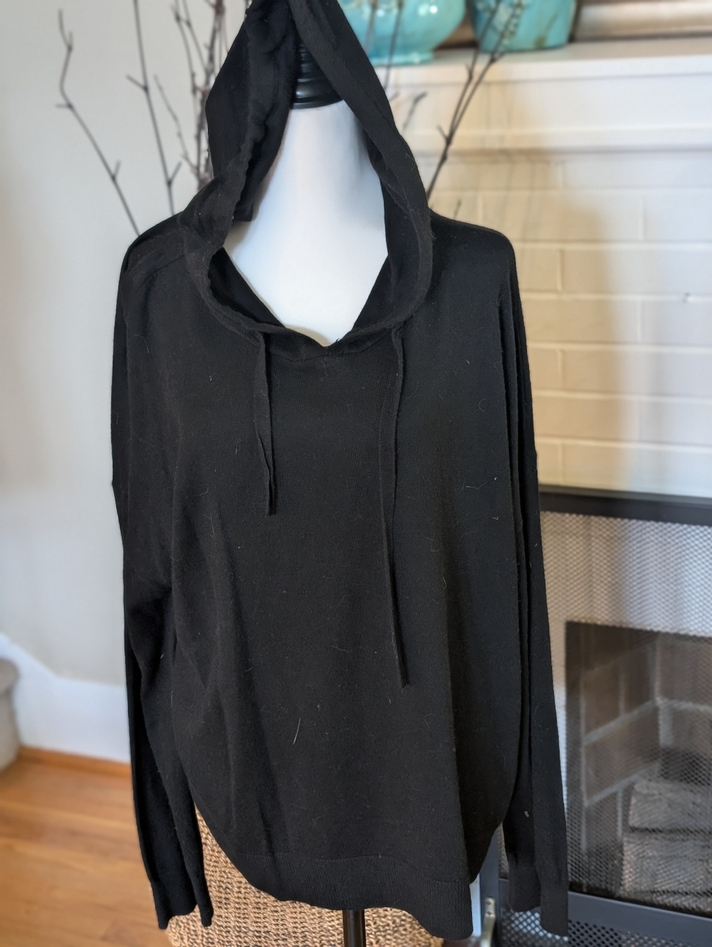 Black Cashmere Blend Hoodie Sweater XXL Cozy Soft Luxe Lounge Pullover
